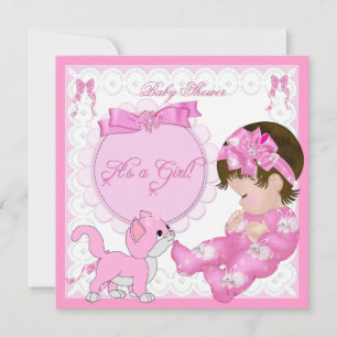 Convite Kit de Kitten Rosa Branco para Chá de Bebê Menina