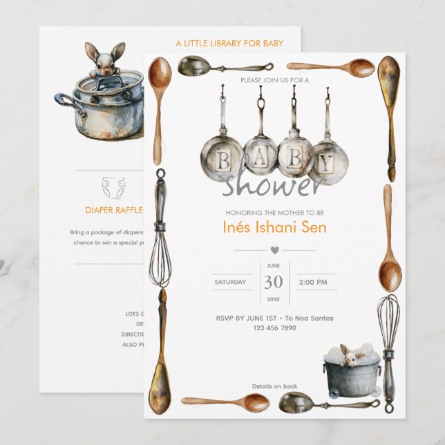 Convite Kitchen Bunny Travessuras 🐇 | Chás de Bebê (Frente/Verso)