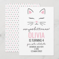 Kitten Birthday Conite com corações cor-de-rosa ga