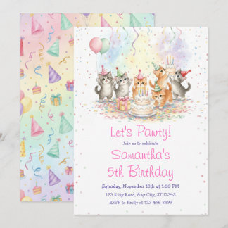Convite Kitten Birthday Invitation, Cute Cat Girl Theme