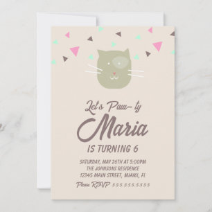 Convite Kitten Birthday Paw-ty Party Animal Confetti