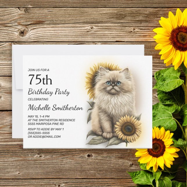 Convite Kitten Himalaia Cat Sunflower 75 Aniversário (Criador carregado)