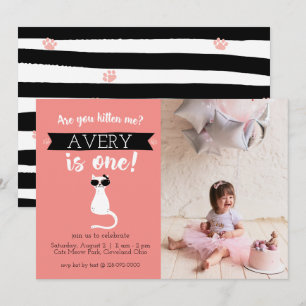 Convite Kitten Me First Birthday Photo Invitation