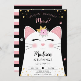 Convite Kitten Meow Anithday Black