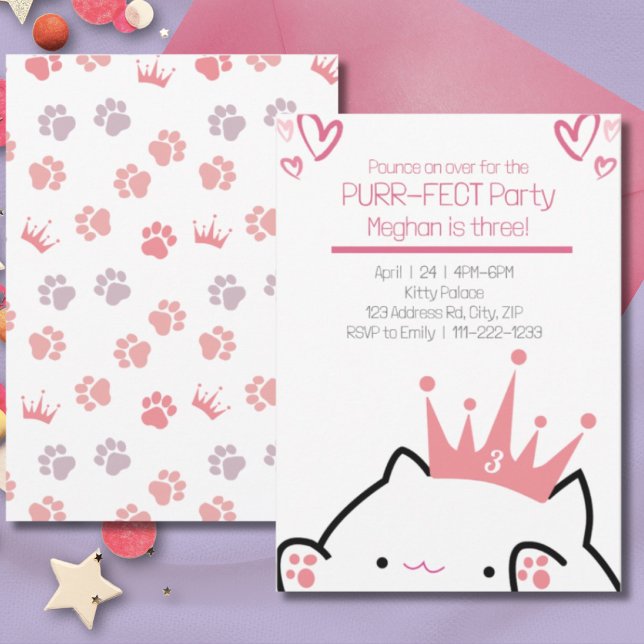 Convite Kitten Princess Girl Aniversário (Criador carregado)