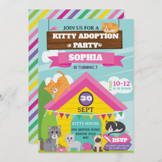Convite Kitty Birthday Invitation / Girl Kitten Party