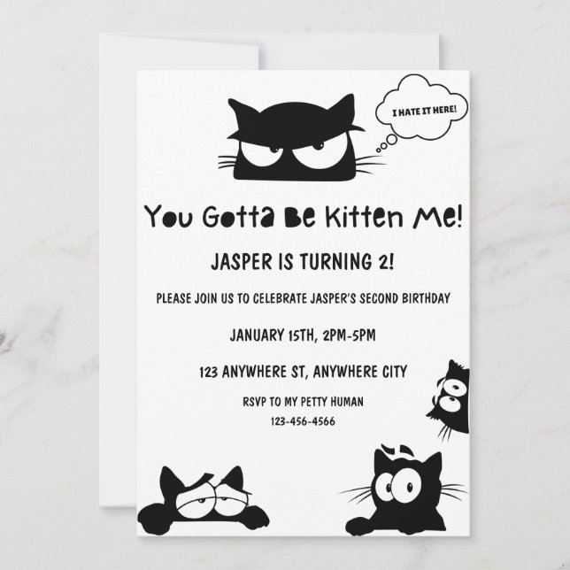 Convite Kitty Cat Birthday Kitten Pawty Conite (Frente)