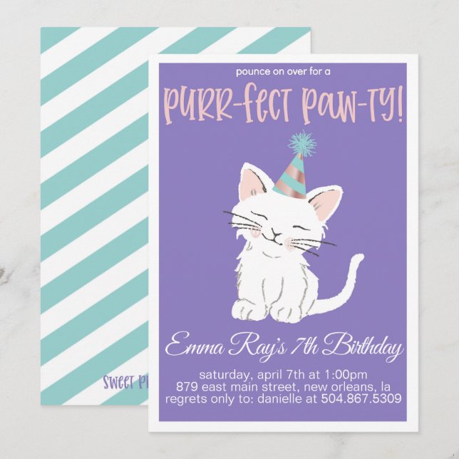 Convite Kitty Cat Birthday Party Invitation (Frente/Verso)