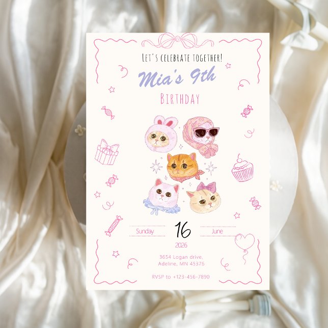 Convite Kitty Girl Birthday Invitation  (Criador carregado)