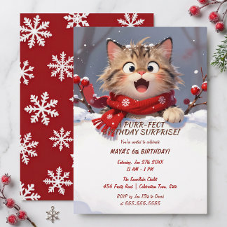 Convite Kitty Meninas Aniversário Inverno Floco de Neve Ve