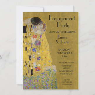 Convite Klimt's The Biss - Festa de noivado de Art Nouveau