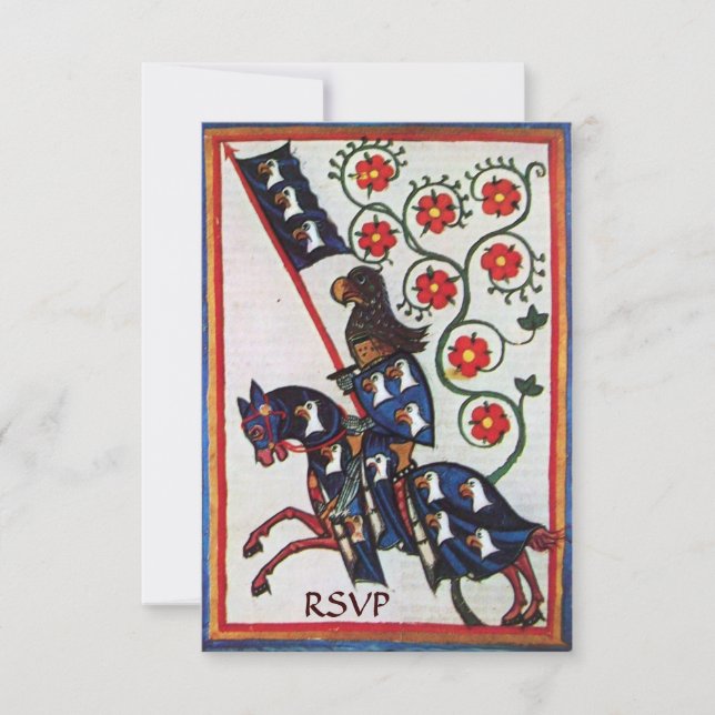 Convite KNIGHT AZUL NO HORSEBACK MEDIEVAL PARCHING rsvp (Frente)