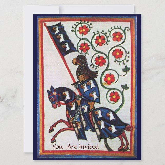 CONVITE KNIGHT AZUL NO PARCHETO MEDIEVAL HORSEBACK (Frente)