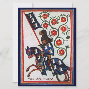 CONVITE KNIGHT AZUL NO PARCHETO MEDIEVAL HORSEBACK