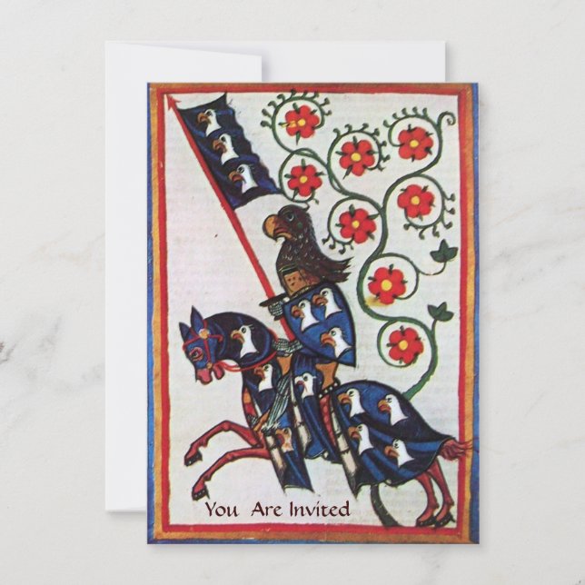 CONVITE KNIGHT AZUL NO PARCHETO MEDIEVAL HORSEBACK (Frente)