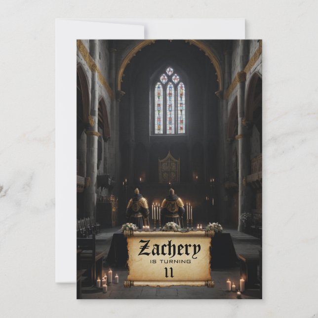 Convite *~* Knight Castle Scroll Medieval AP88 Aniversário (Frente)