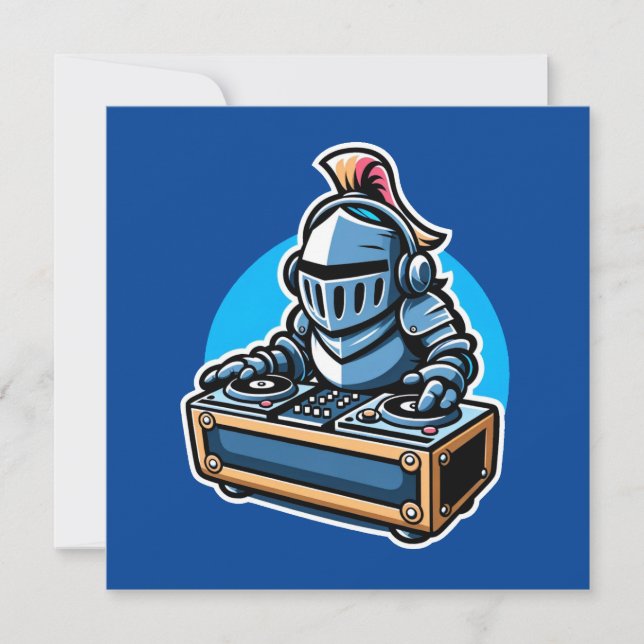 Convite Knight Turntablist - Design de Cartoon DJ Medieval (Frente)
