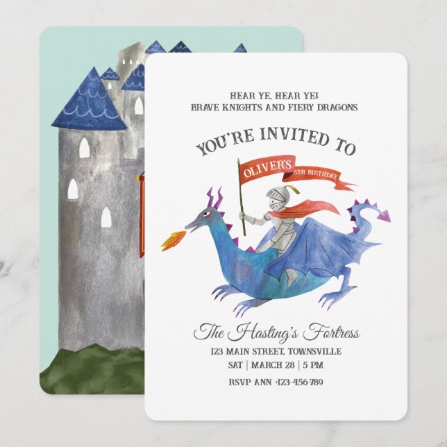 Convite Knights and Dragons Invitation (Frente/Verso)