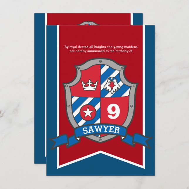 Convite Knights medieval aniversário de criança party red  (Frente/Verso)