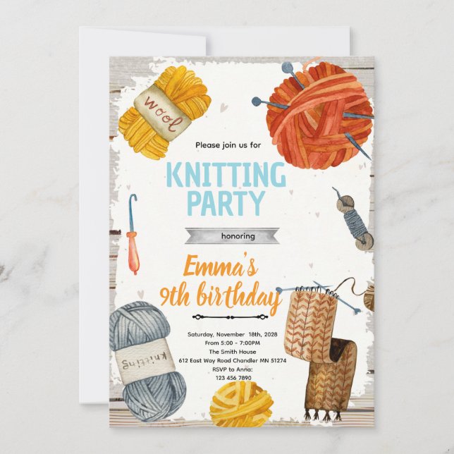 Convite Knitting party invitation (Frente)