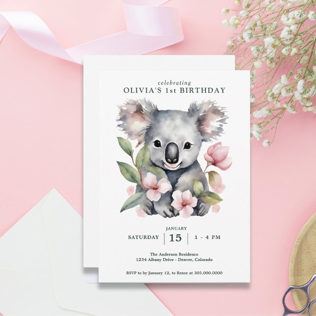 Convite Koala Bear FIrst Birthday (Criador carregado)