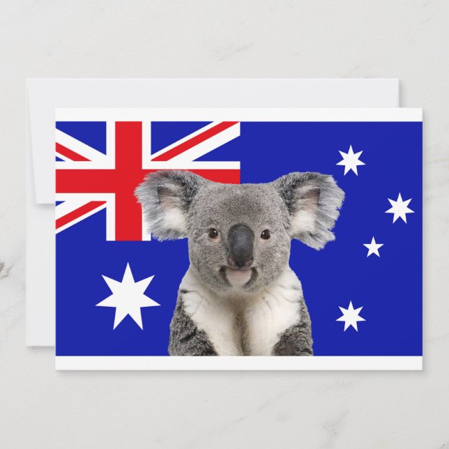 Convite Koala com caixa-mate australiano de bandeira (Frente)