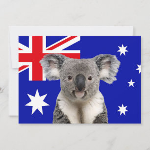 Convite Koala com fundo de bandeira australiana