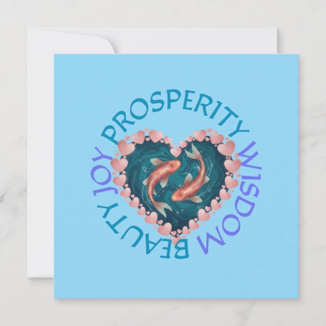 Convite Koi boa sorte rosa e turquesa (Frente)