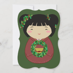 Convite Kokeshi Christmas Wreath