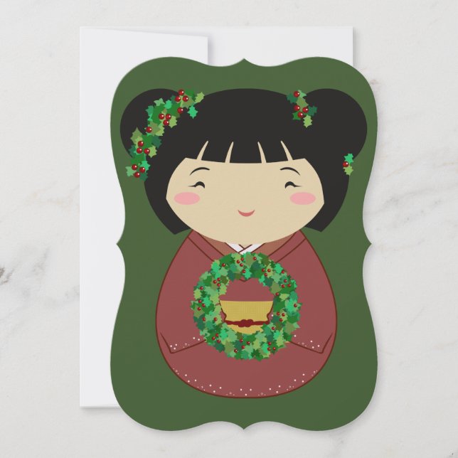 Convite Kokeshi Christmas Wreath (Frente)