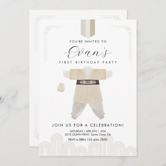 Convite Korean Dol First Birthday Hanbok Invitation  (Frente/Verso)