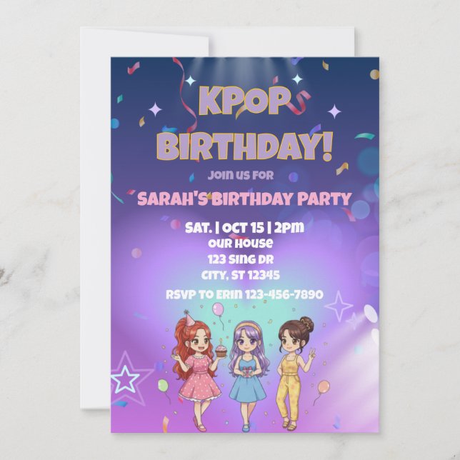 Convite KPOP Birthday, Color the back! (Frente)