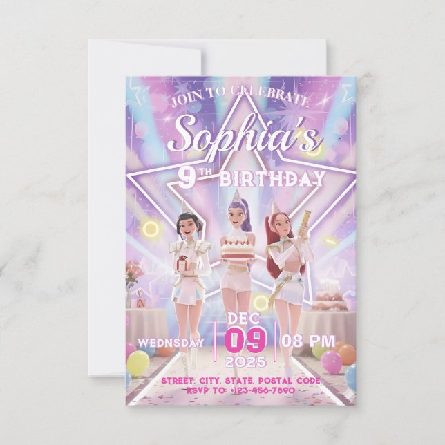 Convite KPOP Birthday, Color the back! Invitation (Frente)