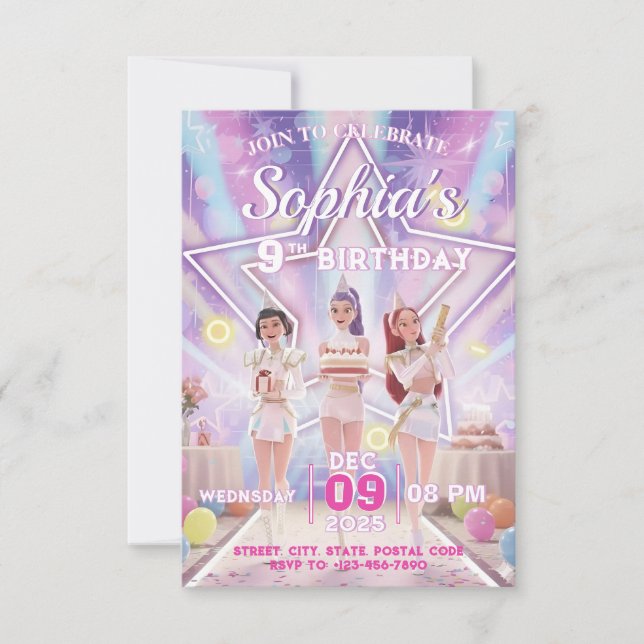 Convite KPOP Birthday, Color the back! Invitation (Frente)