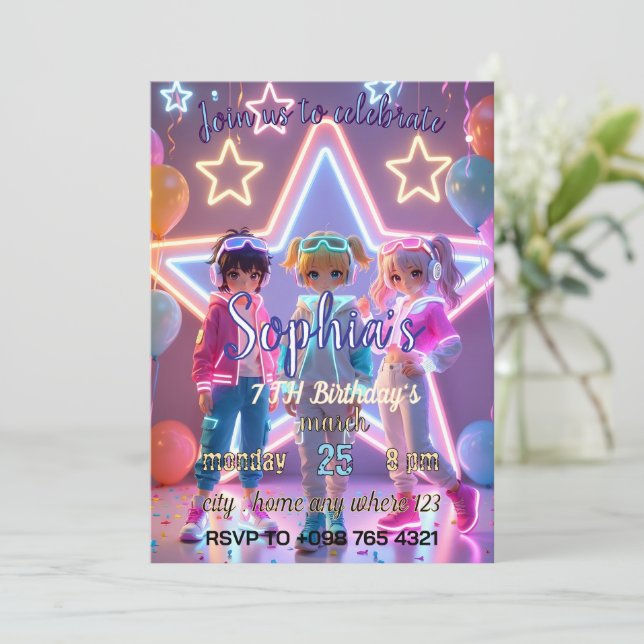 CONVITE KPOP DEMON CUTE INVITATION (Em pé/Frente)