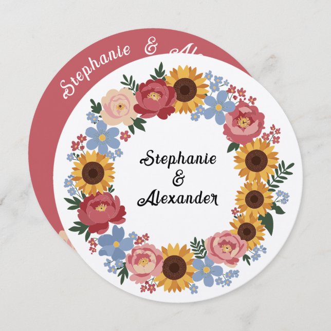 Convite Kraft Boho Floral Wreath Wedding (Frente/Verso)