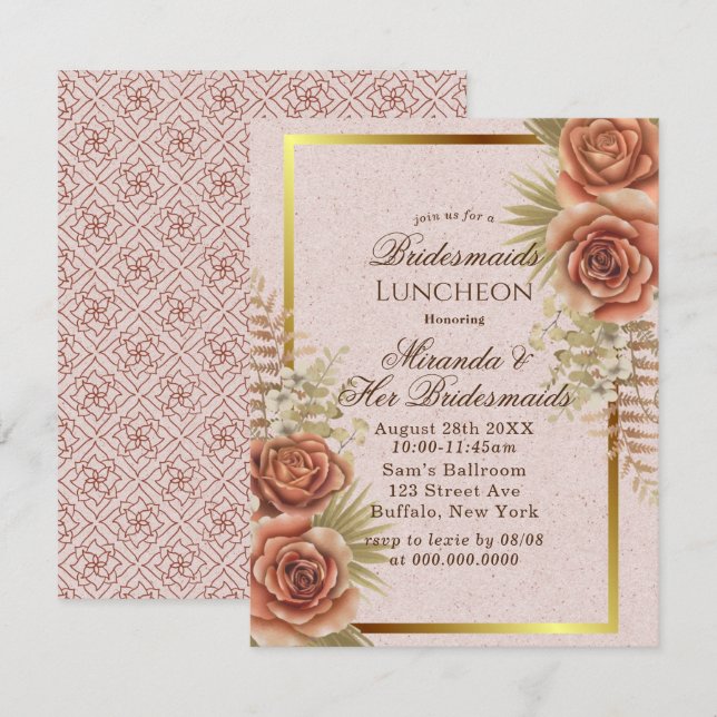 Convite Kraft Brown Painted Floral Bridesmaids Luncheon (Frente/Verso)