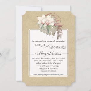 Convite Kraft Floral Tropical de Folhagem Orquídea Branca 