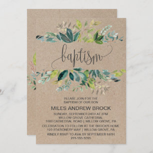 Convite Kraft Foliage Baptism