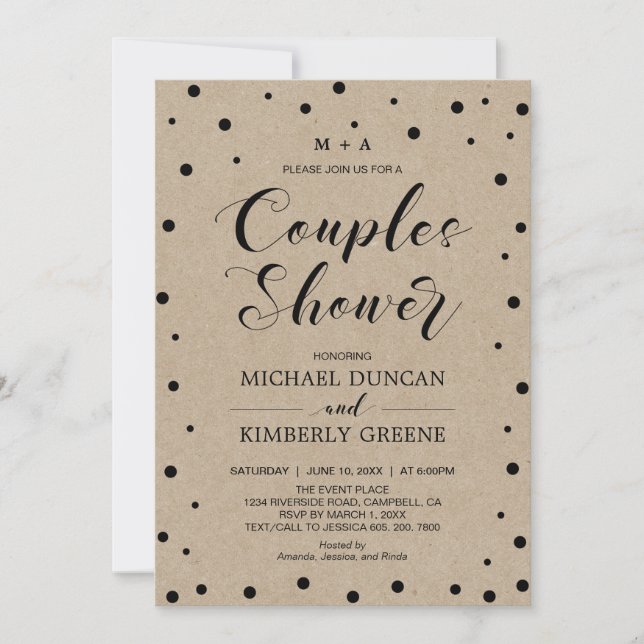 Convite Kraft Paper & confetti | Chá de casamento casais (Frente)