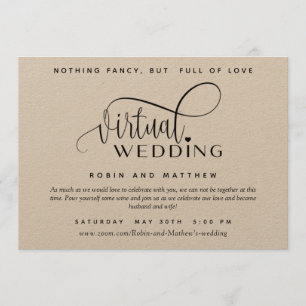 Convite Kraft Paper, Rustic, Online Virtual Weding