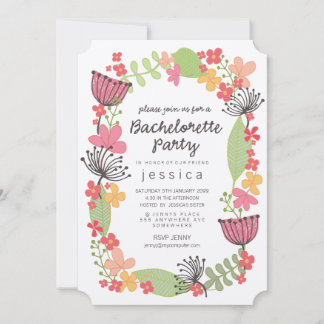 Convite Kraft Rustic Floral Border Festa de solteira Invi