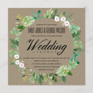 CONVITE KRAFT SUCCULENT WREATH FOLIAGE WATERCOLOR WEDTING