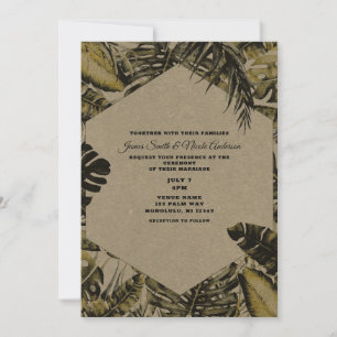 Convite Kraft Verde Folhas de Palmeira Tropical Casamento