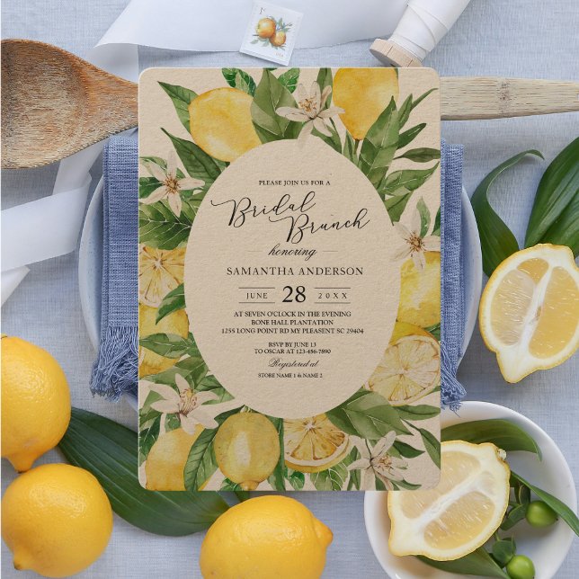 Convite Kraft Vintage Watercolor Yellow Lemons (Criador carregado)