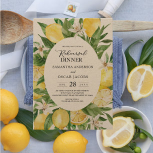 Convite Kraft Vintage Watercolor Yellow Lemons Frame