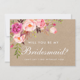 Convite Kraft Watercolor Pink Floral