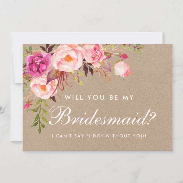 Convite Kraft Watercolor Pink Floral (Frente)