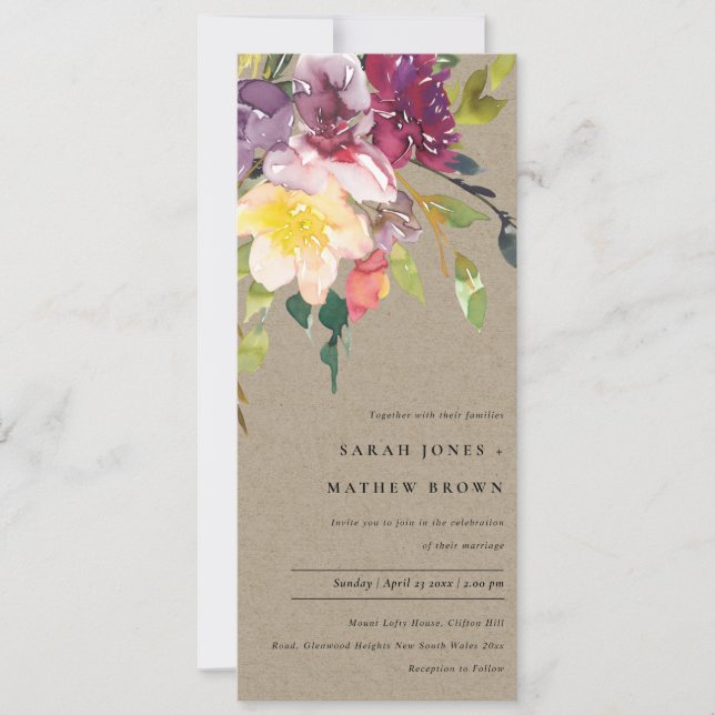 CONVITE KRAFT YELLOW BLUSH BURGUNDY FLORAL WEDDING (Frente)