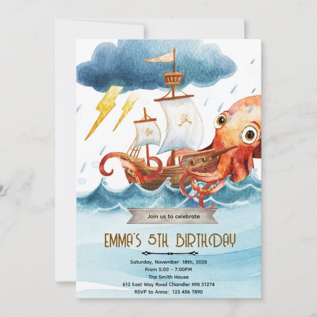 Convite Kraken octopus theme invitation (Frente)